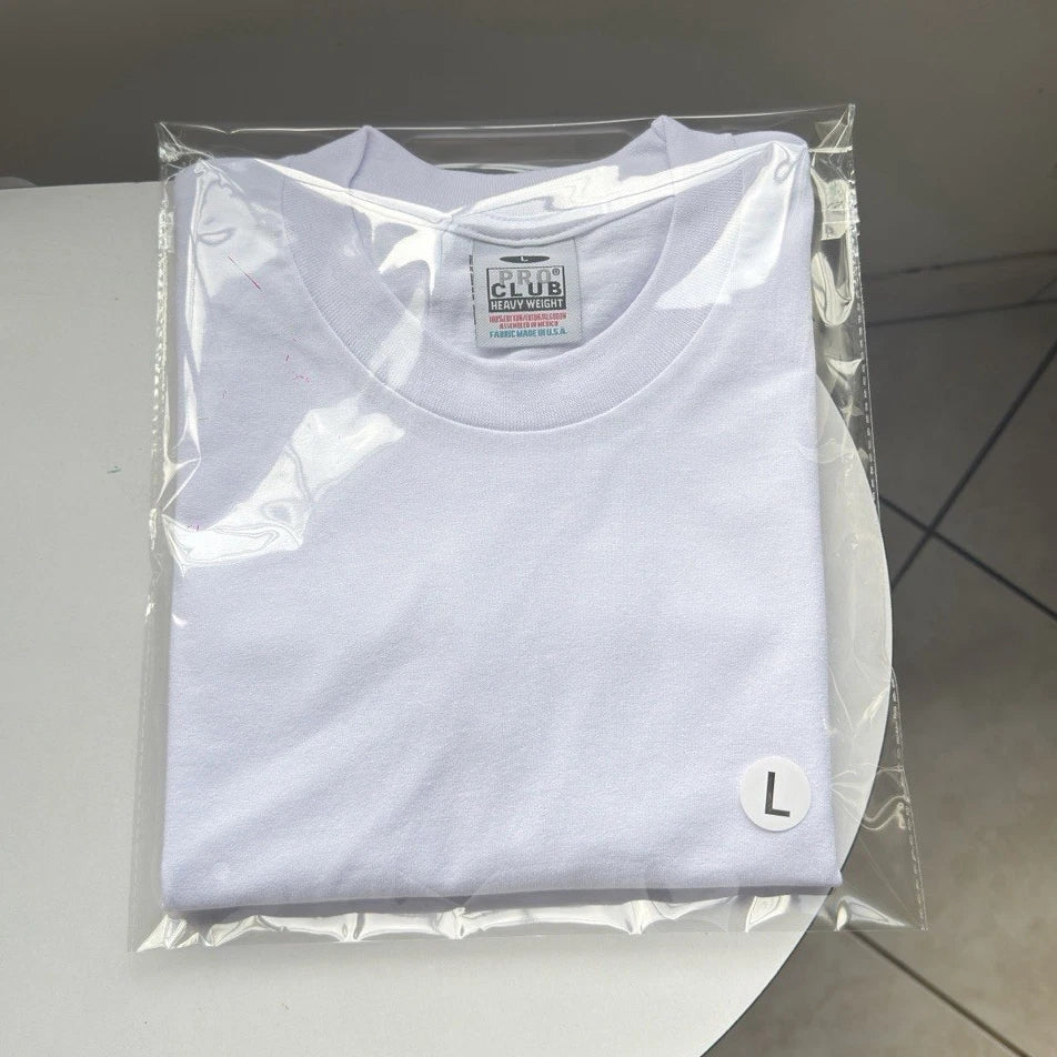 Pro Club Heavyweight Men's White Crew Neck Cotton Knit Logo T-Shirt, Size L