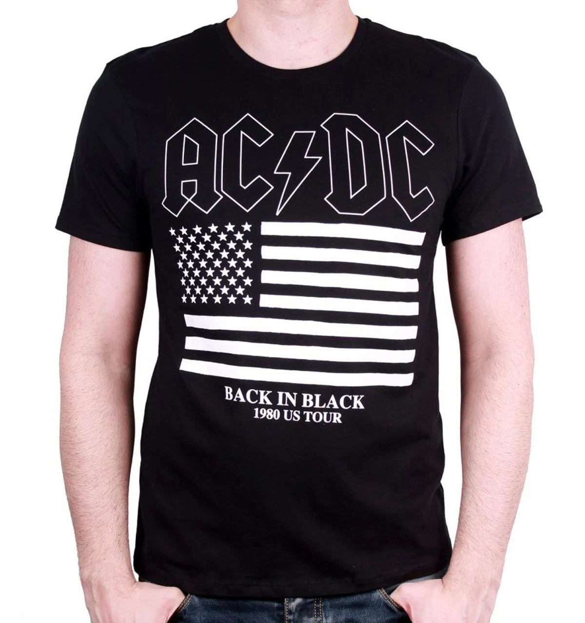 AC/DC Back in Black World Tour 1980 Angus Young Official Mens T-Shirt