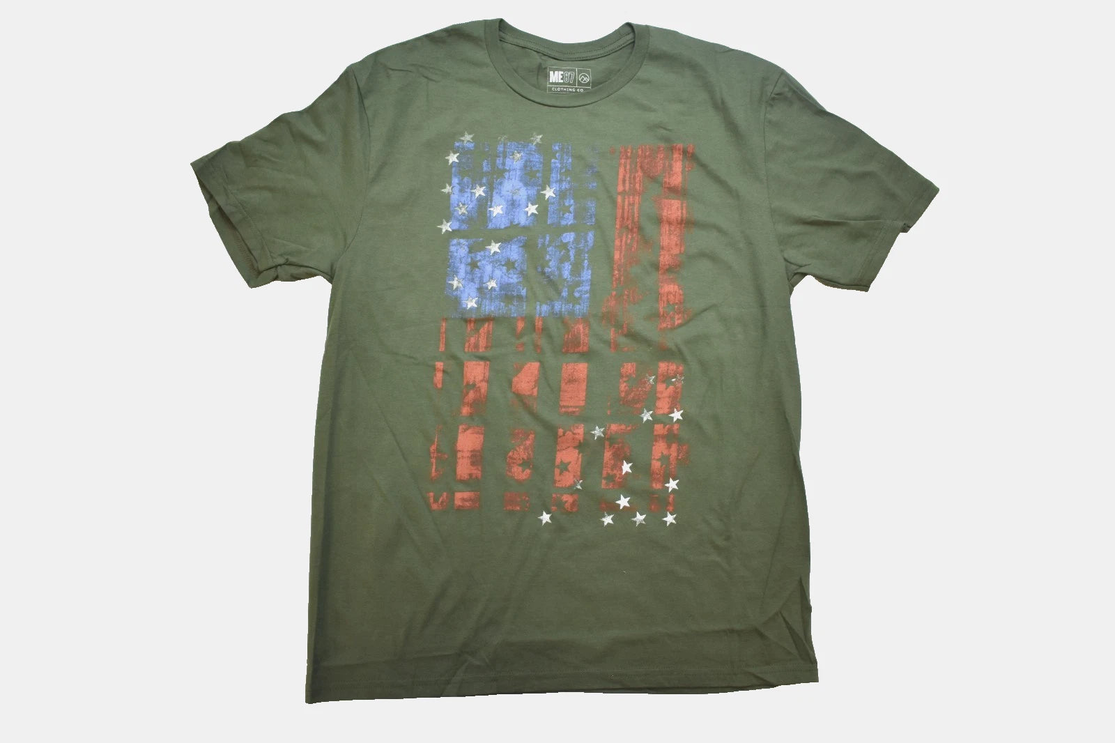 ME87 Clothing Co. Mens American Flag Art Design Miltary Green Shirt New S-2XL