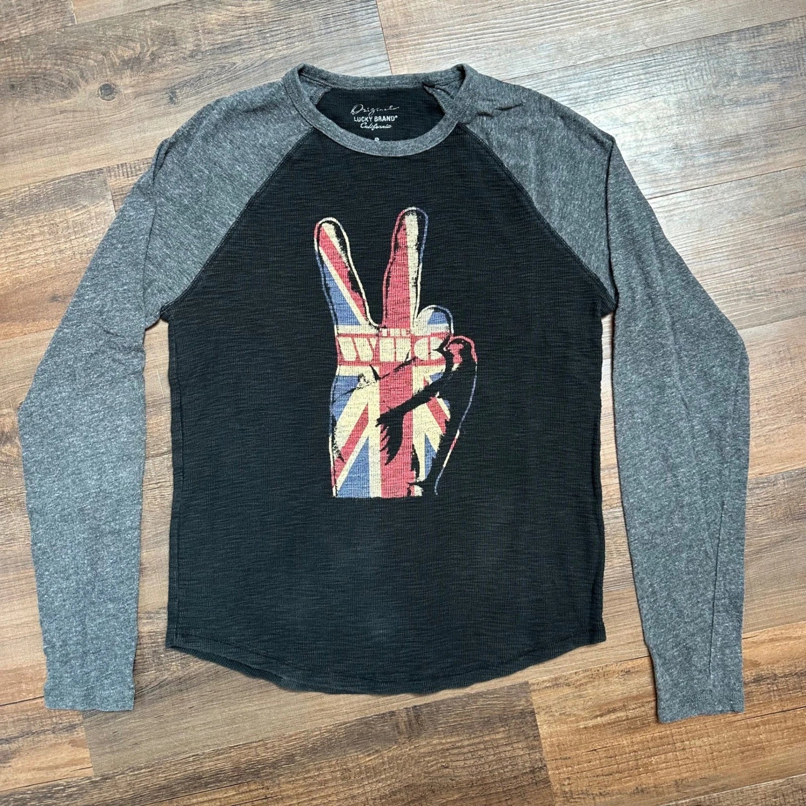 Lucky Brand The Who Graphic Thermal Shirt Long Sleeve Gray Small Grunge Indie