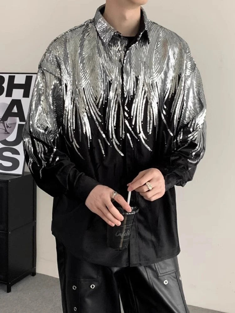 Sequined Shirt Men's Long-sleeved High-end Stylish Outwear Nightclub Shirt Coats