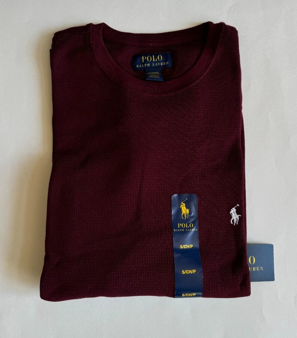 NWT Mens Polo Ralph Lauren Thermal Waffle Knit Long Sleeve Shirt Classic Wine