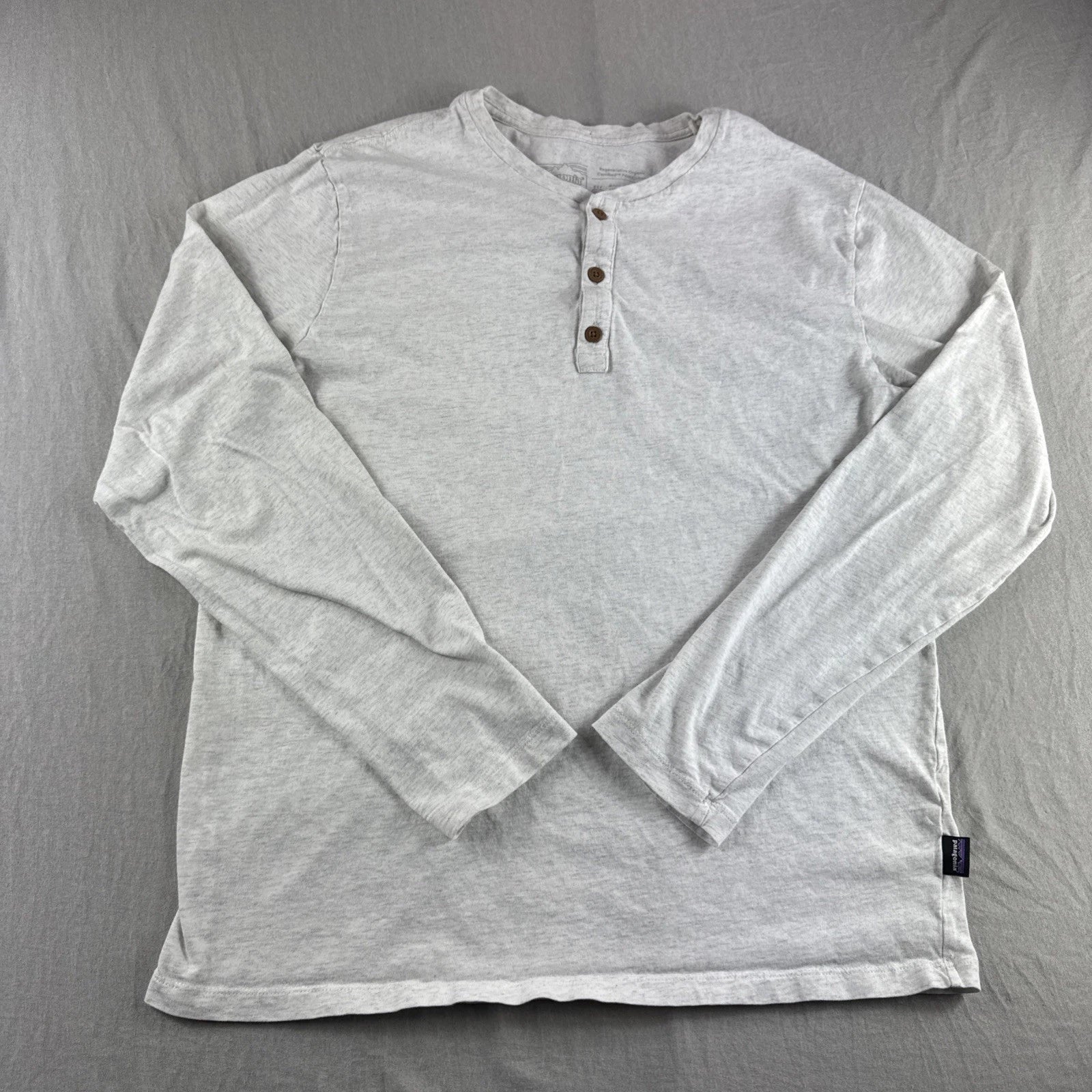 Patagonia Henley Mens M Gray Long Sleeve Organic Pilot Cotton Shirt READ