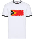 East Timor Grunge Style Bandiera Uomo T-Shirt Ringer Corta in Cotone