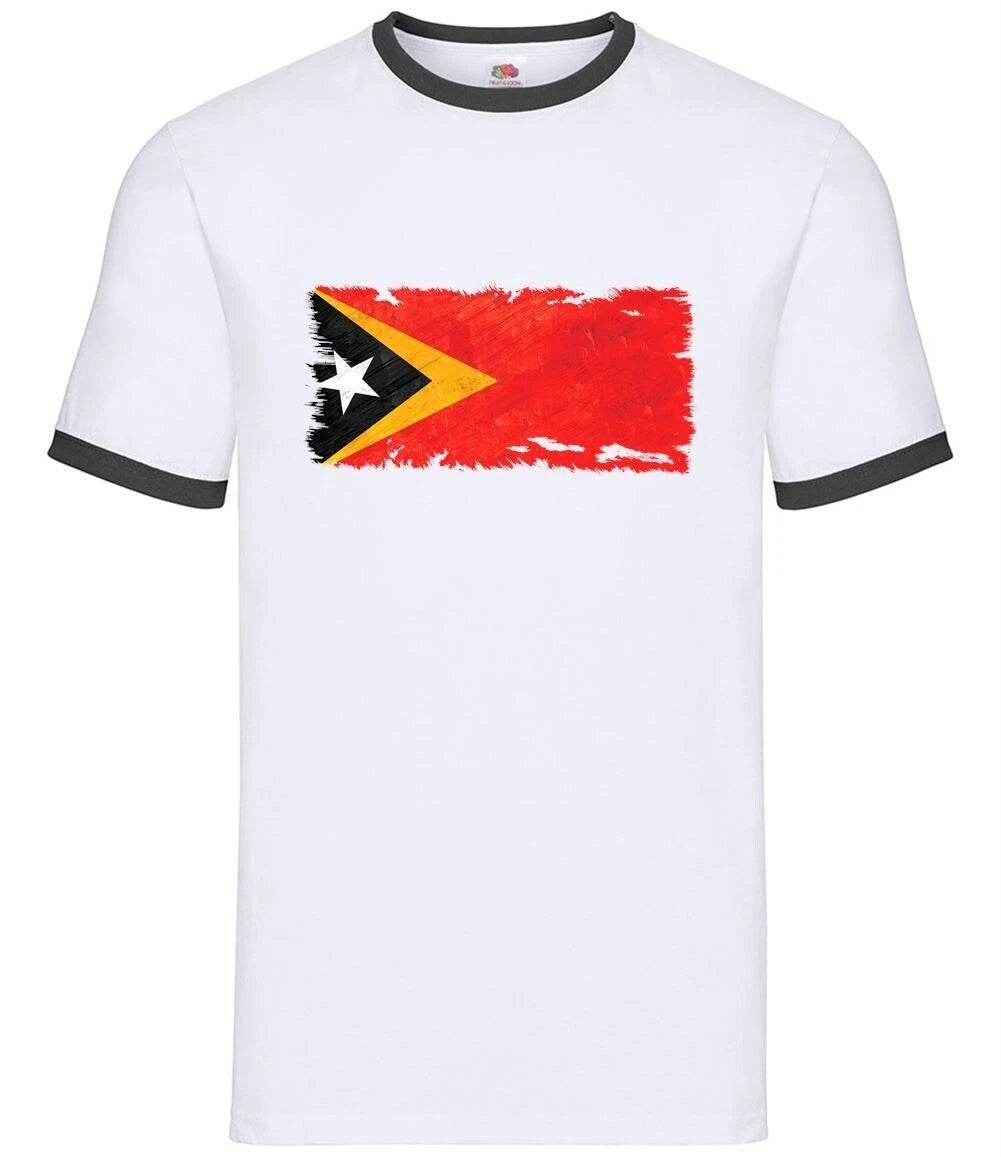 East Timor Grunge Style Bandiera Uomo T-Shirt Ringer Corta in Cotone