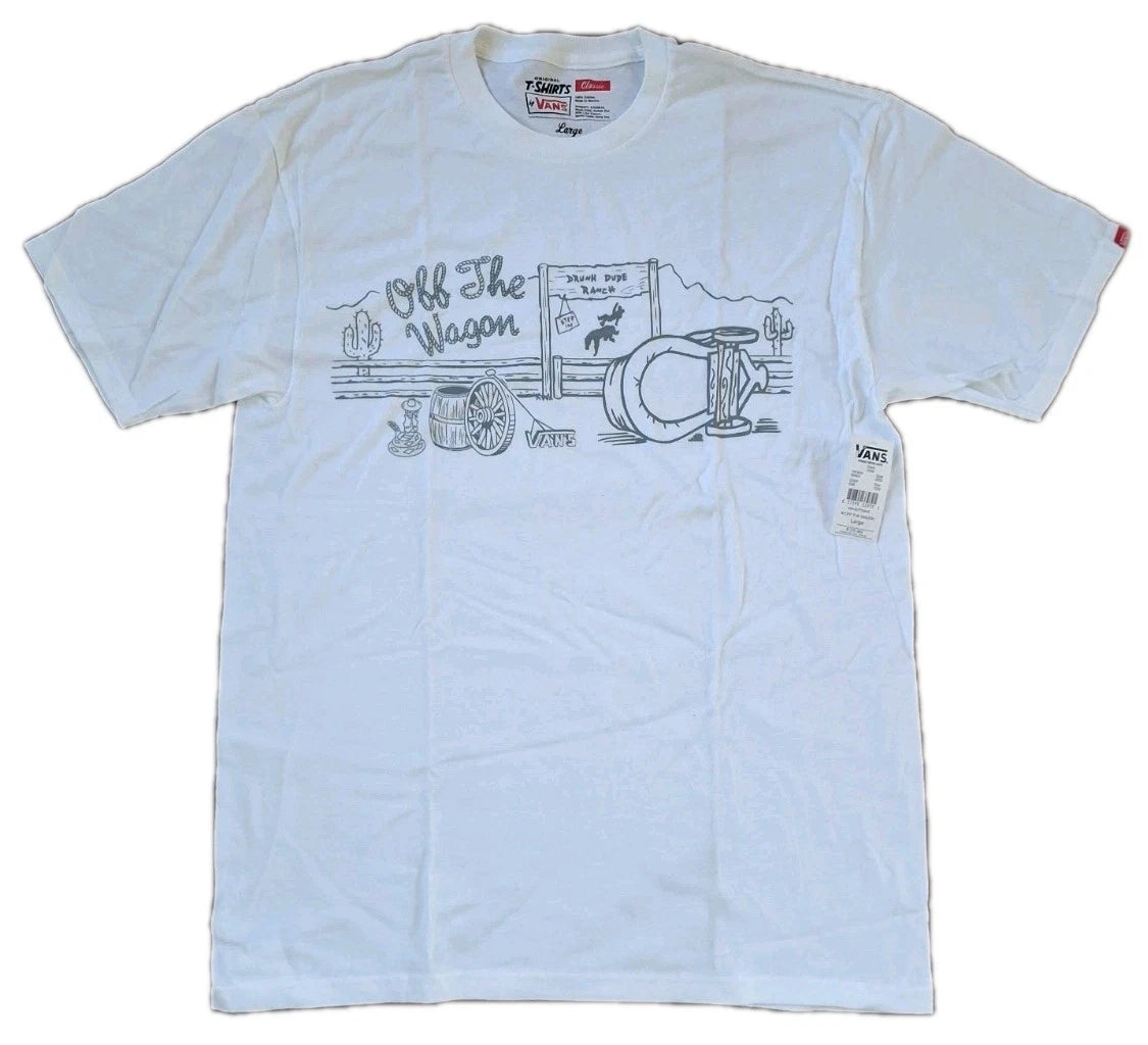 Vans New Mens White Off The Wagon Graphic Print Short Sleeve Shirt Size Large
