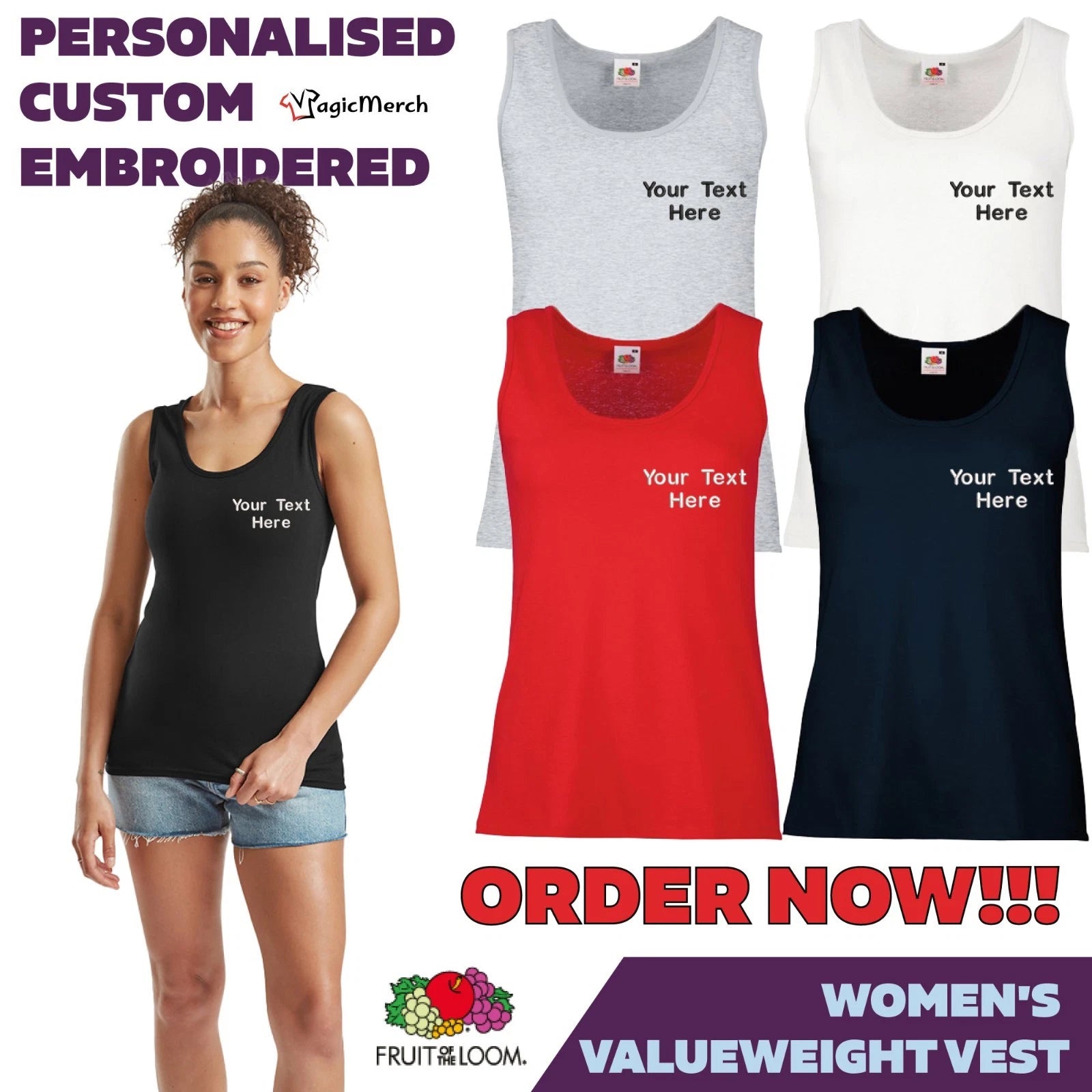 Custom Embroidered Fruit of the Loom Women’s Valueweight Vest Gym Yoga Fitness