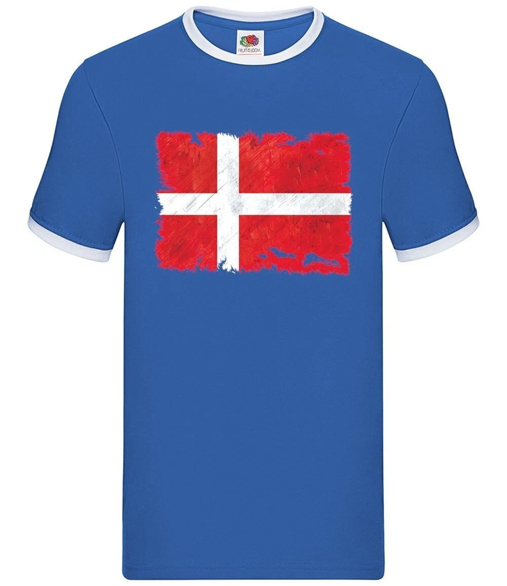 Denmark Grunge Flag - Mens Ringer - Danish Dane Flags Love Live Born