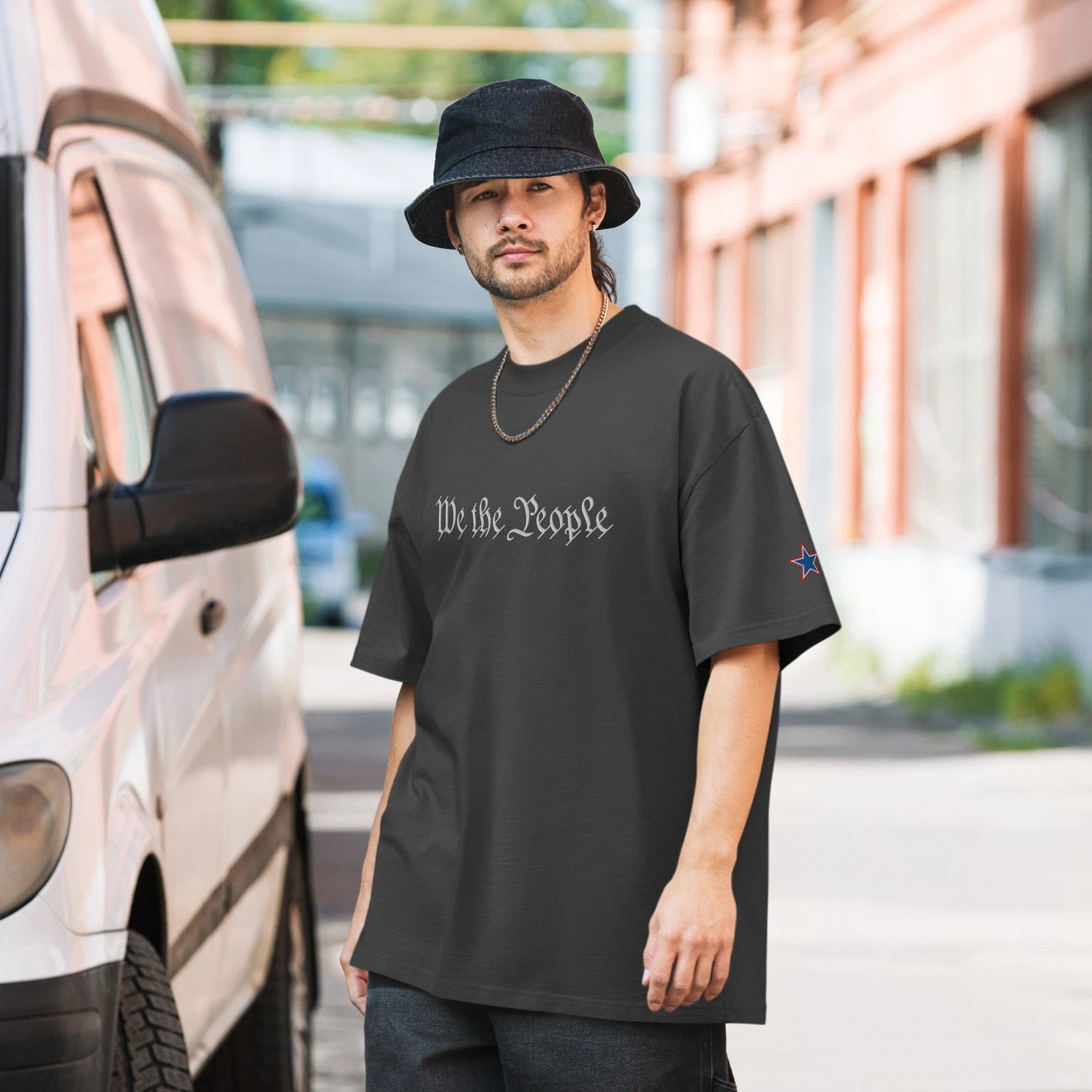 American Star We the People Embroidered Oversized faded t-shirt