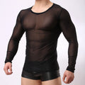 Mens Stretch Mesh Sheer T-shirt See-Through Crew Neck Long Sleeve Top Tee shirt