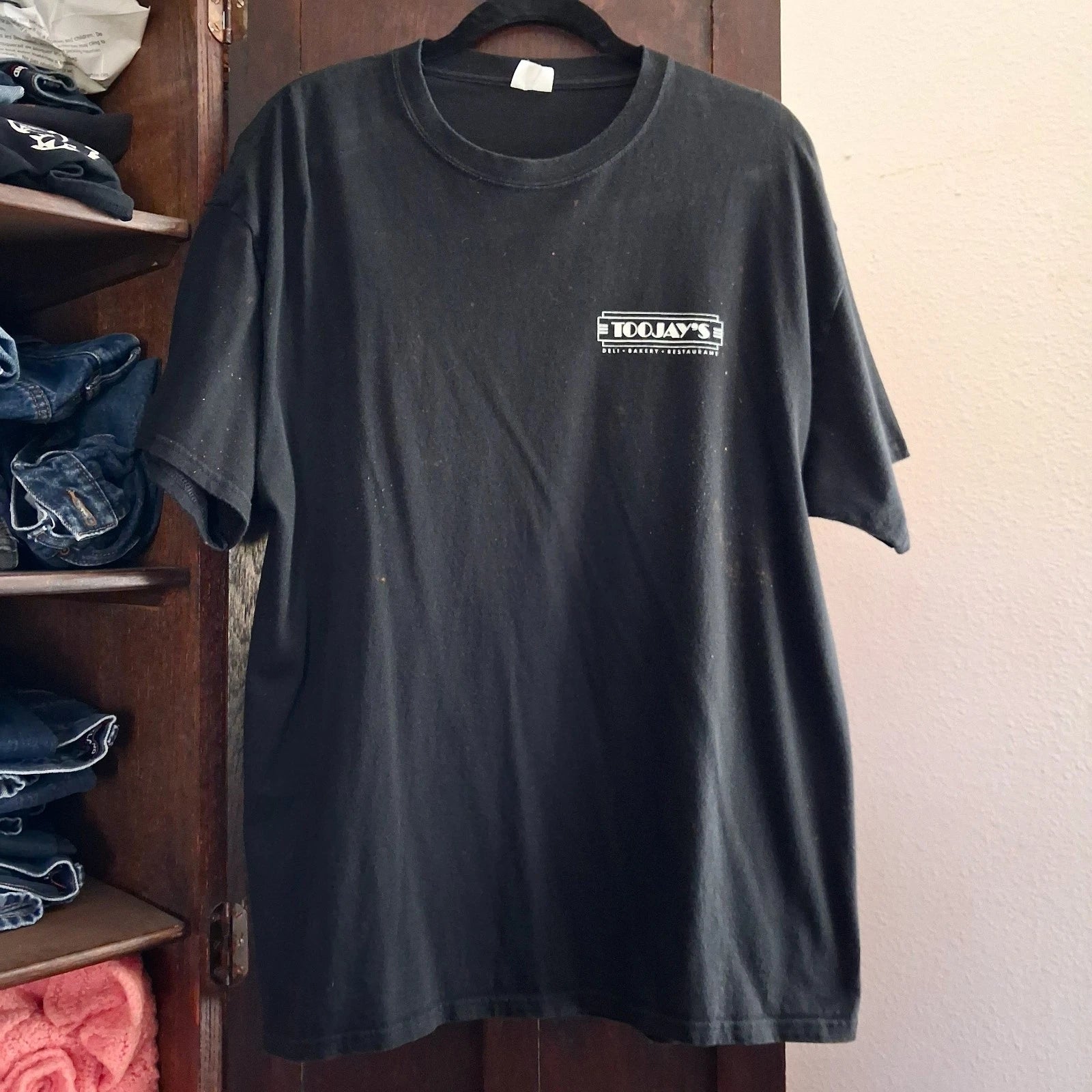 Too Jays T-Shirt Logo Slogan Simply Good Food SZ LG XLG Short Sleeve Crew Neck