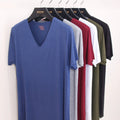 Men Bamboo Fiber T-Shirt Summer Classic V-neck Short Sleeve Casual Seamless Tops
