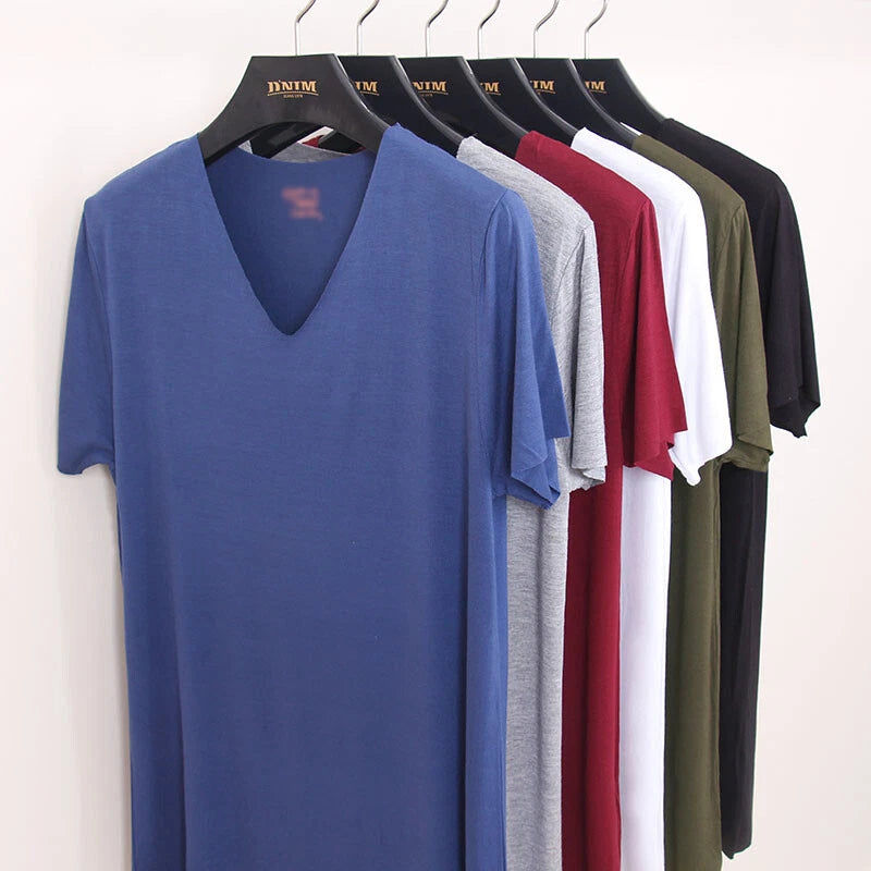 Men Bamboo Fiber T-Shirt Summer Classic V-neck Short Sleeve Casual Seamless Tops