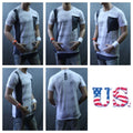 Mens Long T-Shirt Crew Extended Casual T Stylish Hip Hop Elongated Tee White