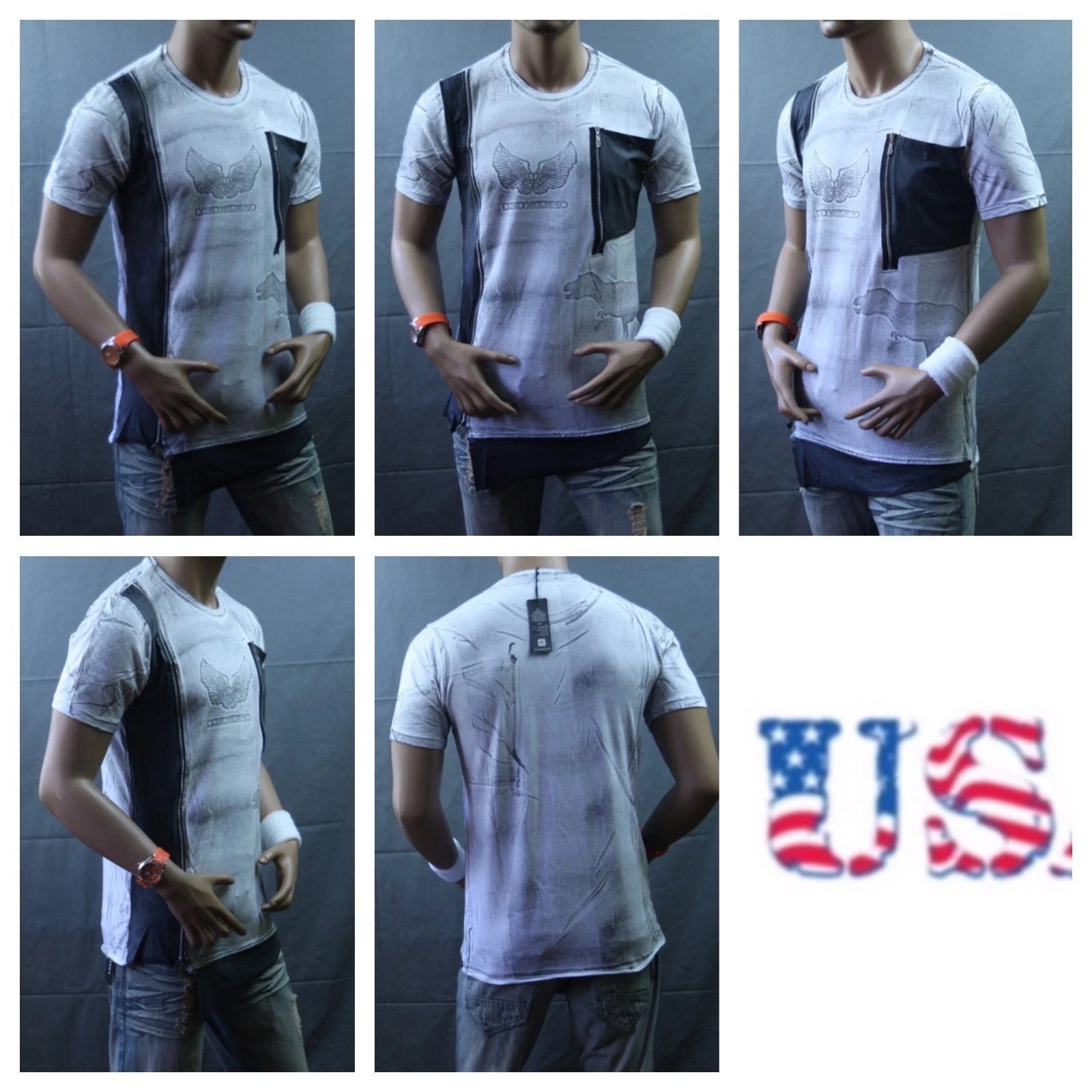 Mens Long T-Shirt Crew Extended Casual T Stylish Hip Hop Elongated Tee White