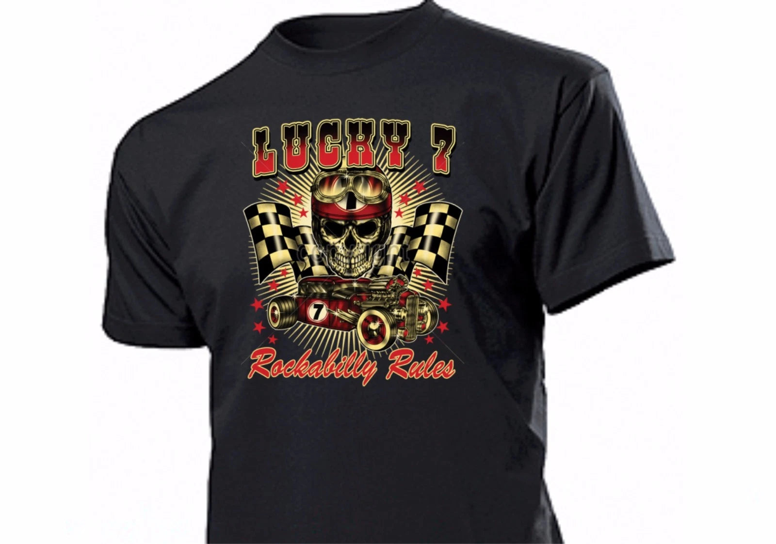 T-Shirt Lucky 7 Hotrod Rockabilly Rules Gambling Kustom Car V8 FLATHEAD Hot Rod