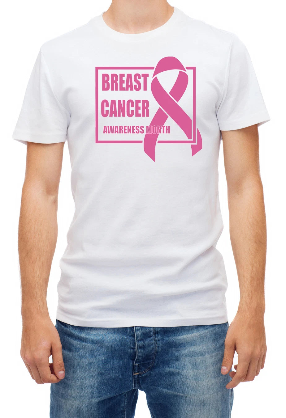 Breast Cancer Awareness Month Pink Ribbon Short Sleeve White Men's t Shirt K710