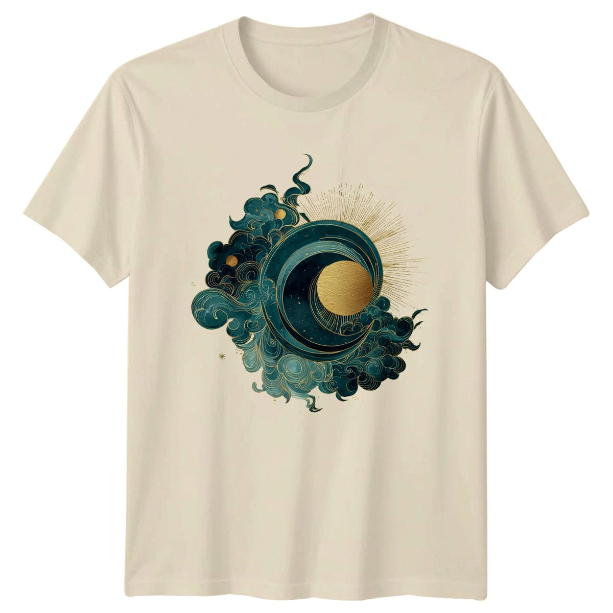 Golden Sun Moon Wave Clouds T-Shirt Boho Mystic Aesthetic Spirituality