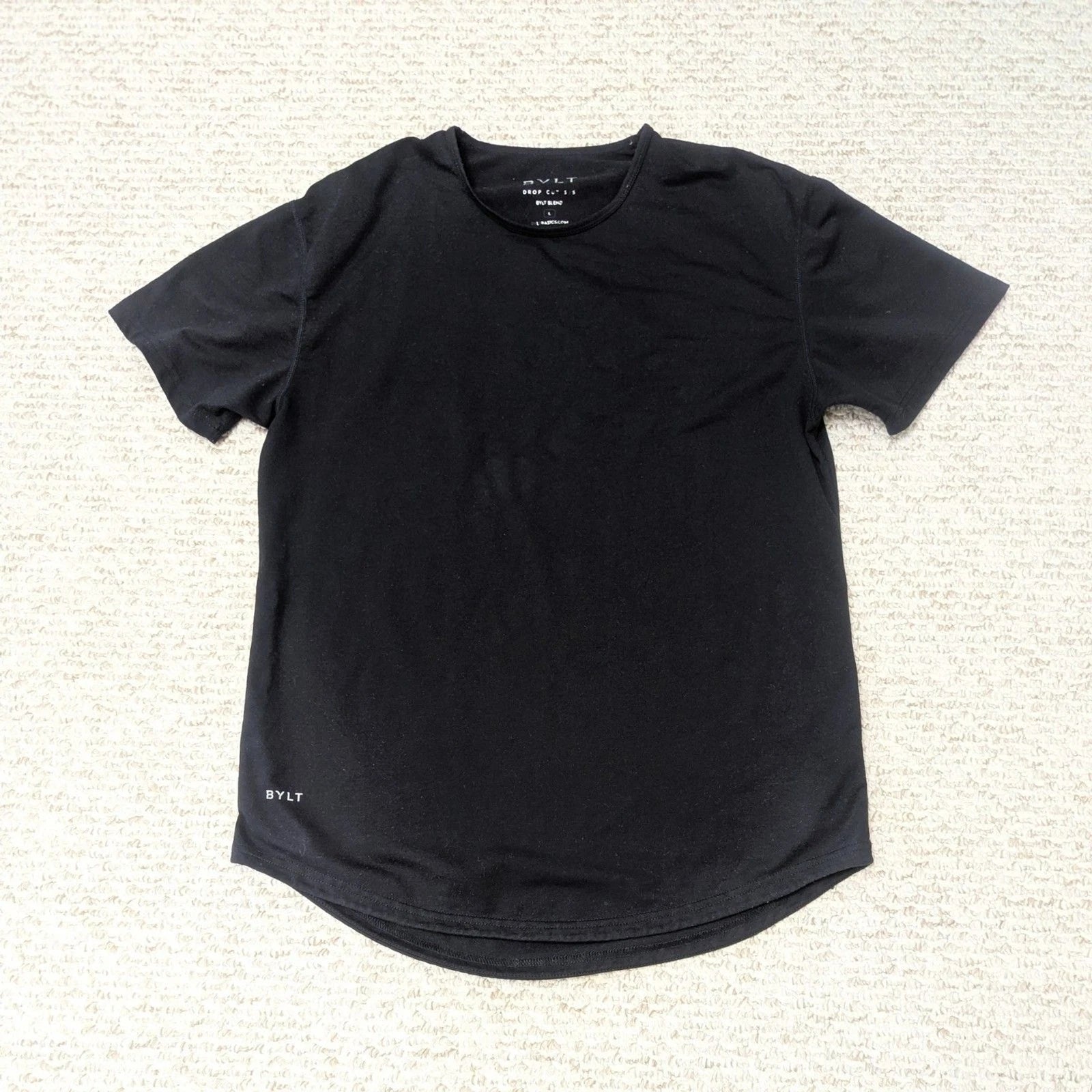 BYLT Mens Sz L Drop Cut S/S Basic Stretchy T-Shirt Athleisure Minimalist Casual