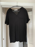 Mika Jaymes Men's Linen Blend Raw Edge Split V-Neck Tee