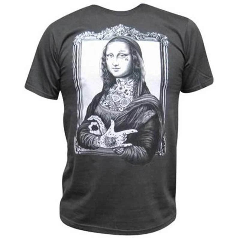 Black Market Art Mens Mona Tattooed Lisa Gangster Charcoal Gray Tee T-shirt Tats