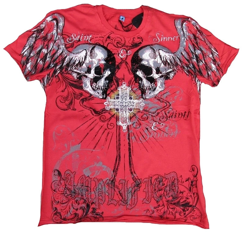 Cool Amplified Sain Holly Tête de Mort Strass Rock Star Tatouage Vip T-Shirt 48