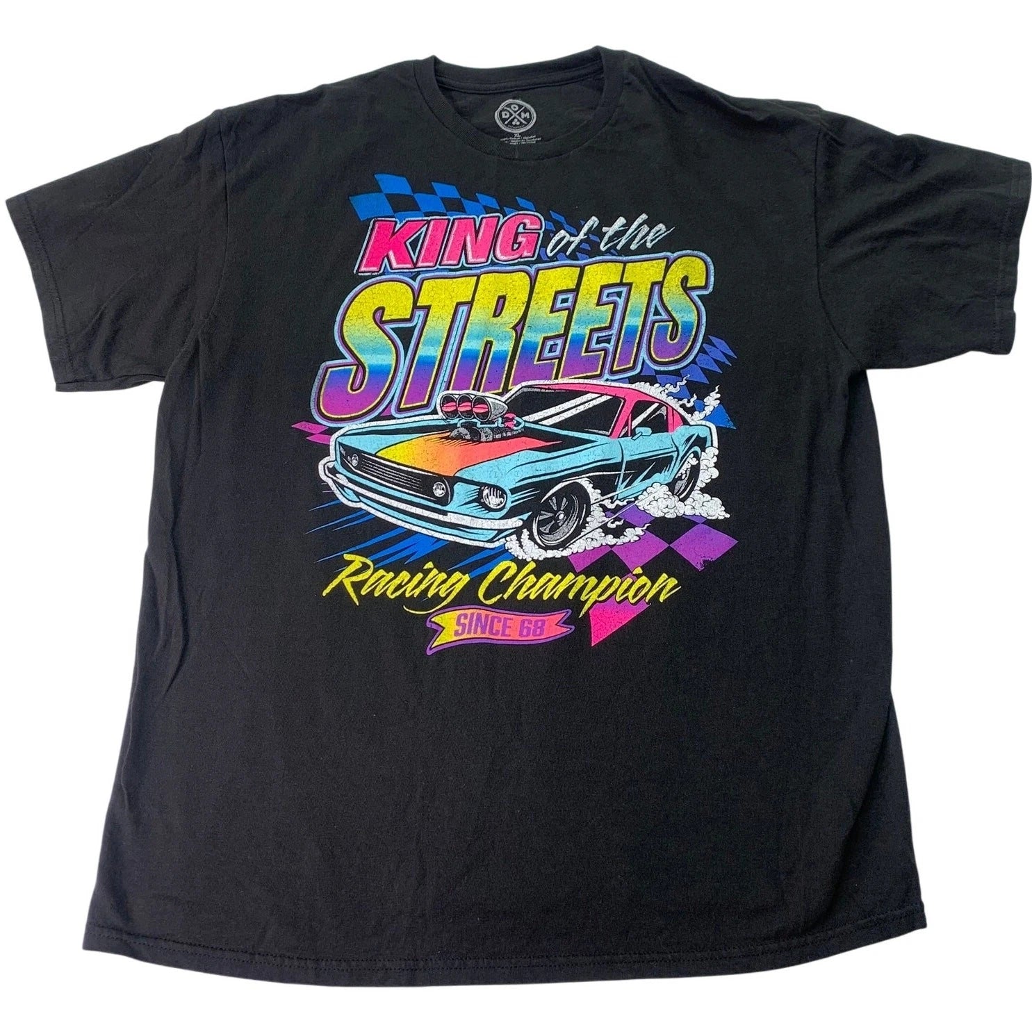 DOM Mens XL Ford Mustang King of the Streets Neon 90s Style Short Sleeve Shirt