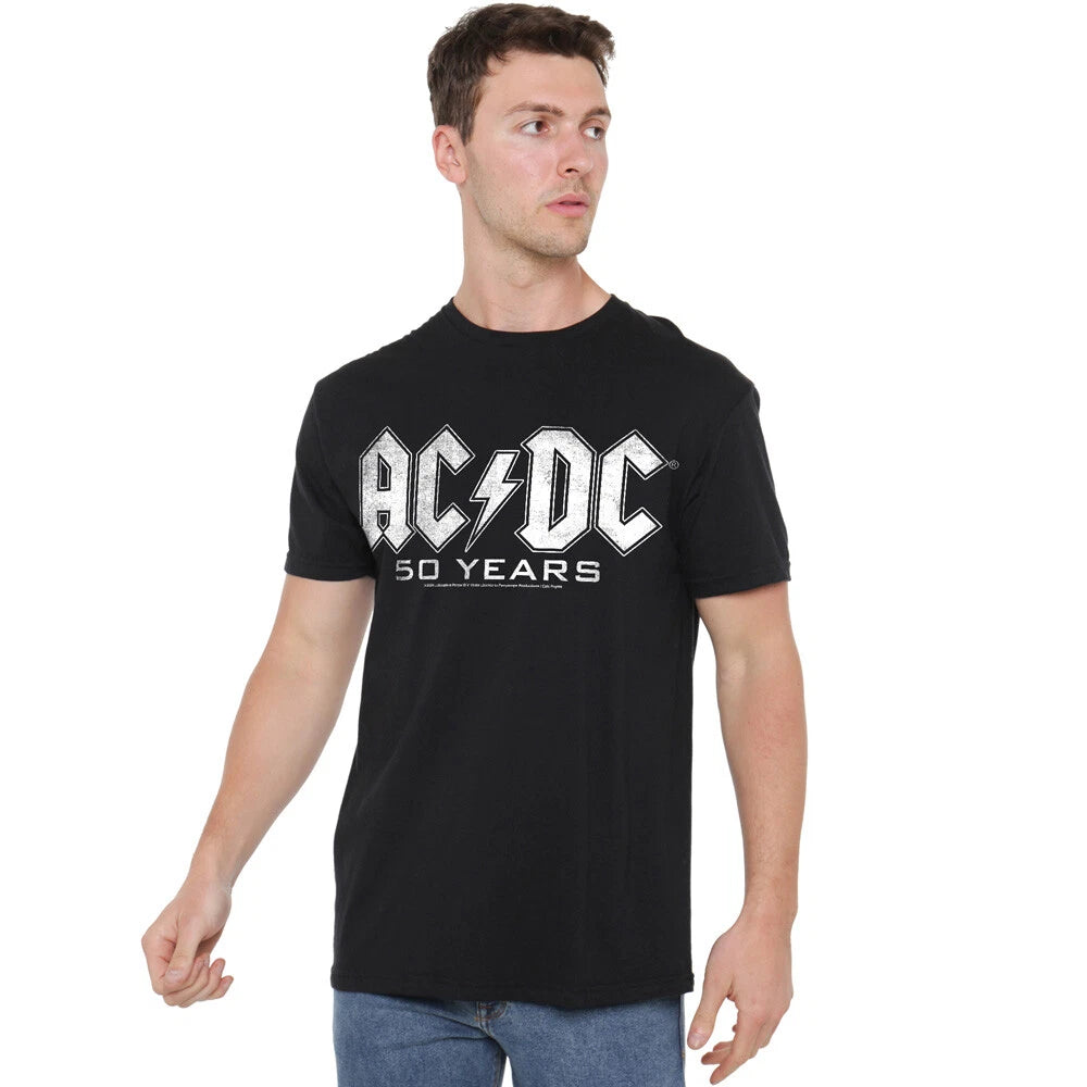 AC/DC 50 Years Logo T-Shirt S-2XL, Black