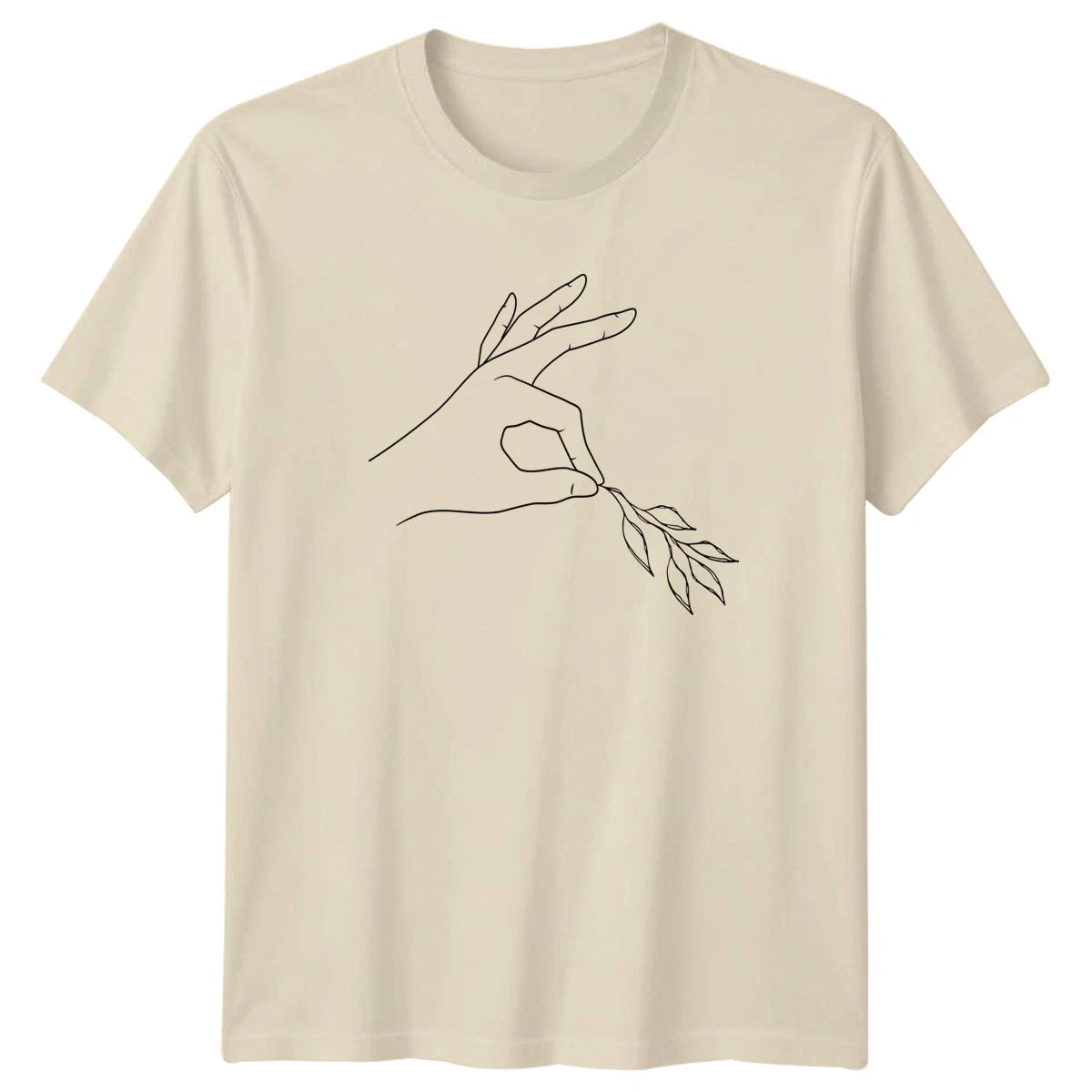 Minimalist Line Art Hand Holding Olive T-Shirt Botanical Nature