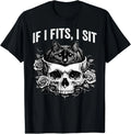 Gothic Black Cat Skull Minimalist Humor If I Fits I Sit T-Shirt