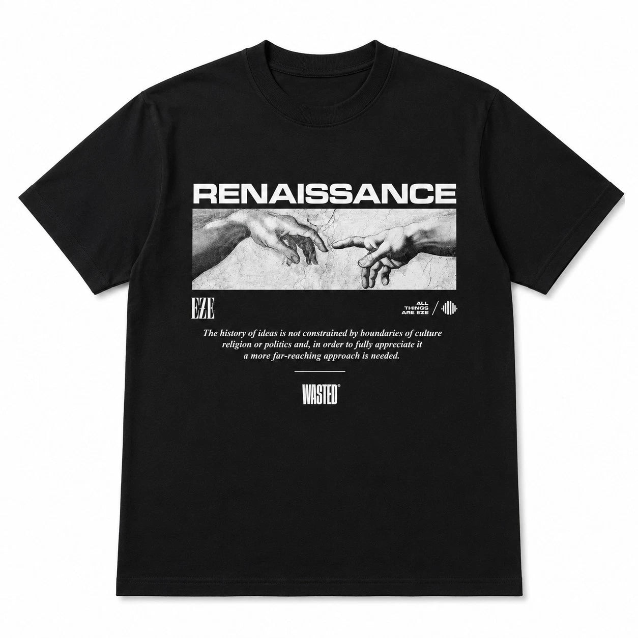 Renaissance Art T-Shirt Michelangelo Hand Graphic Tee Urban Streetwear Men Black