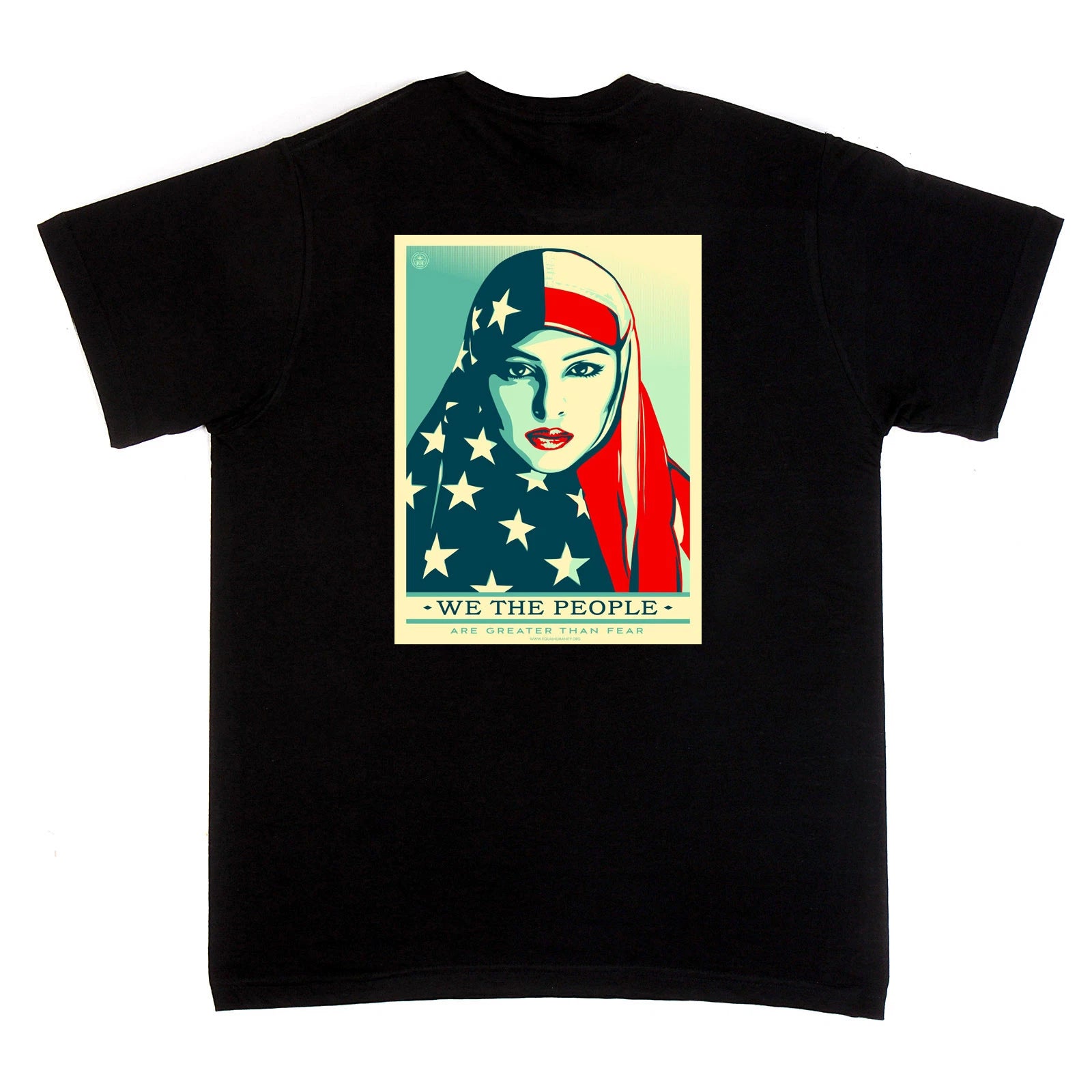 WE THE PEOPLE MUSLIM WOMAN  BLACK SHIRT save DACA  10% Red Cross Shepard Fairey