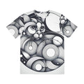 All Over Print T Shirt Geometric Line Art Cat Silver Minimalist