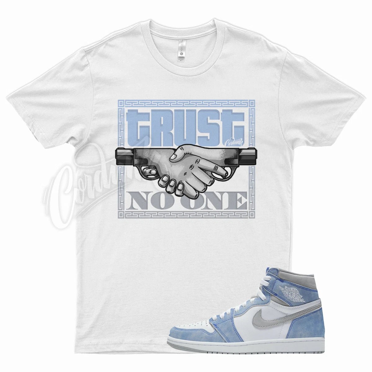 White TRUST V2 Shirt J1 1 Retro High OG Hyper Royal Grey University UNC Blue