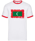 Drapeau Maldives Style Grunge Homme Ringer T-Shirt Coton Manches Courtes
