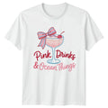 Pink Drinks And Ocean Things Womens T-Shirt Coquette Aesthetic Summer Gift