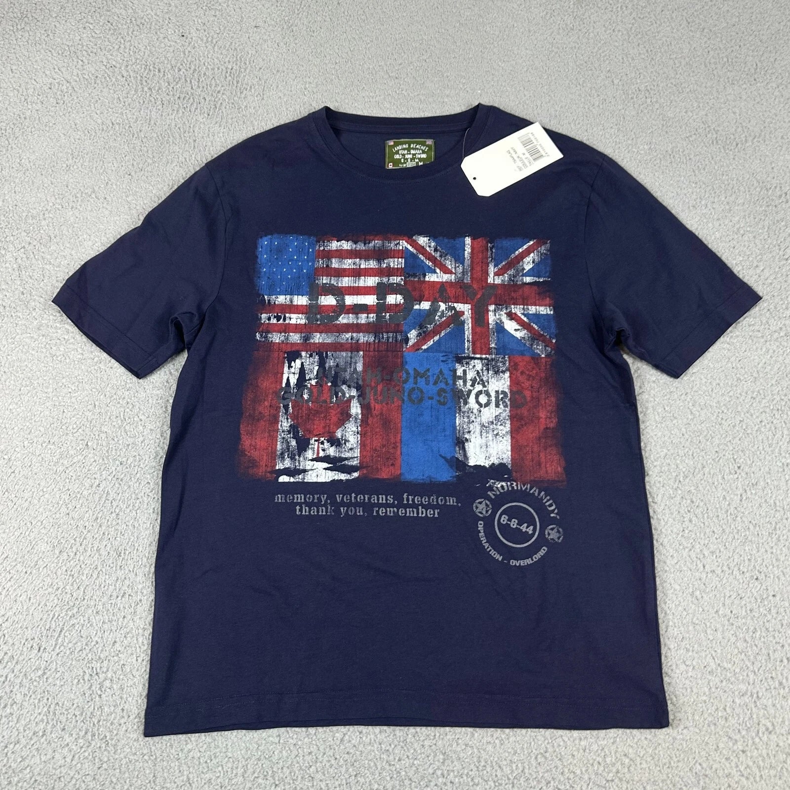 D-Day Landing Beaches Shirt Mens Medium Blue Military Veteran Short Sleeve WW2