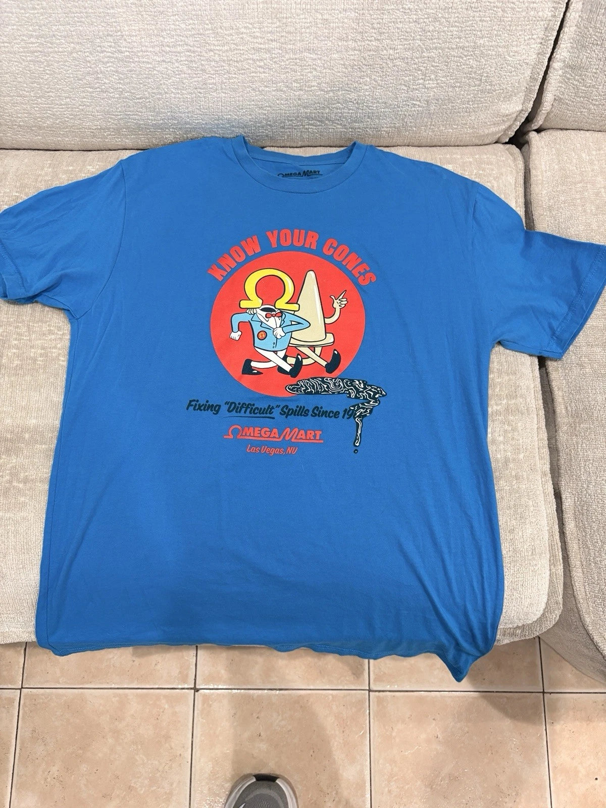 Rare Meow Wolf Omega Mart Know Your Cones T-Shirt Blue L Las Vegas Art Graphic