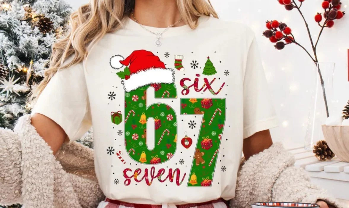 Funny 67 Christmas T-Shirt: Trendy Holiday Costume, Couple Party Shirt