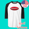 Bugatti Racing Men's Raglan White Black Size S to 2XL