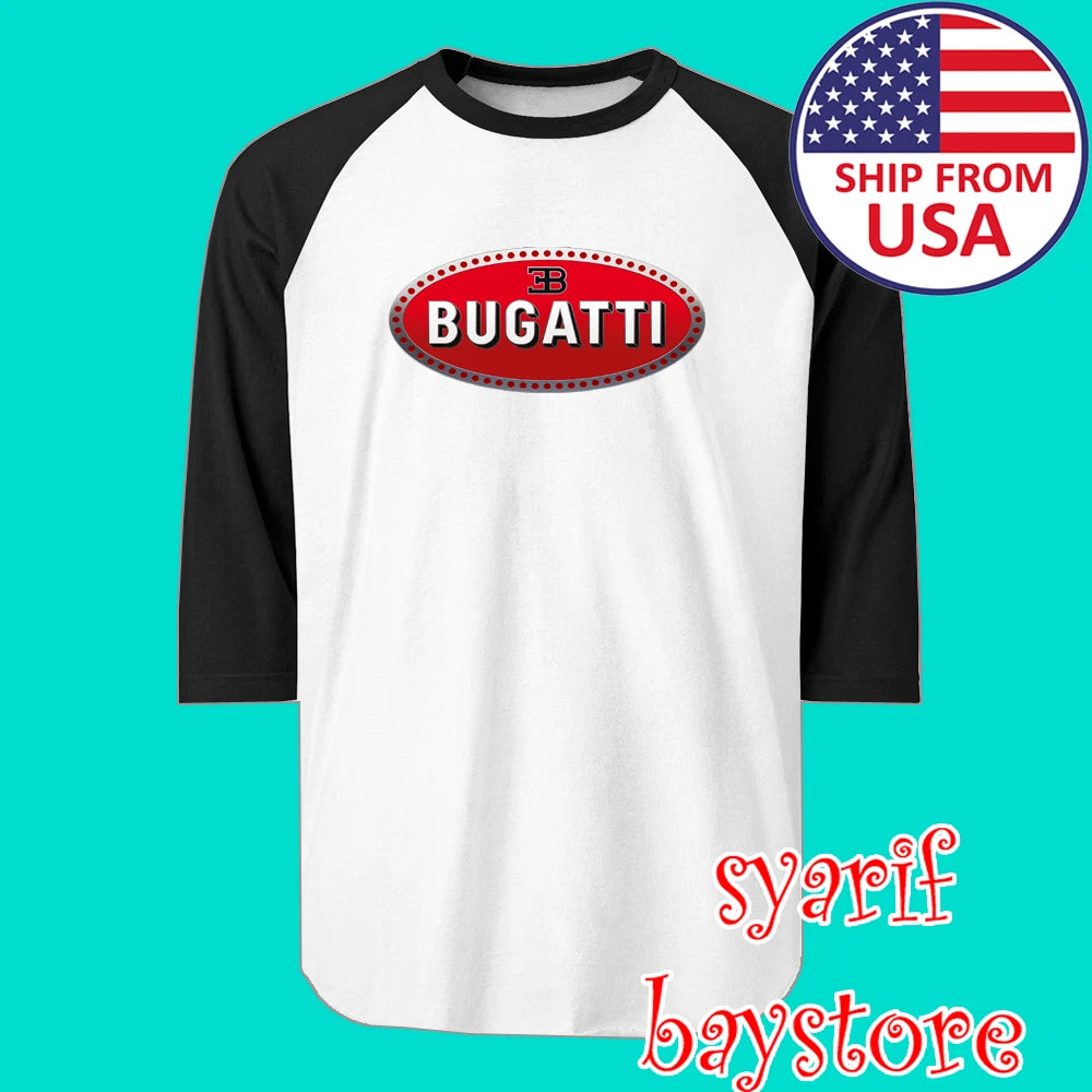 Bugatti Racing Men's Raglan White Black Size S to 2XL