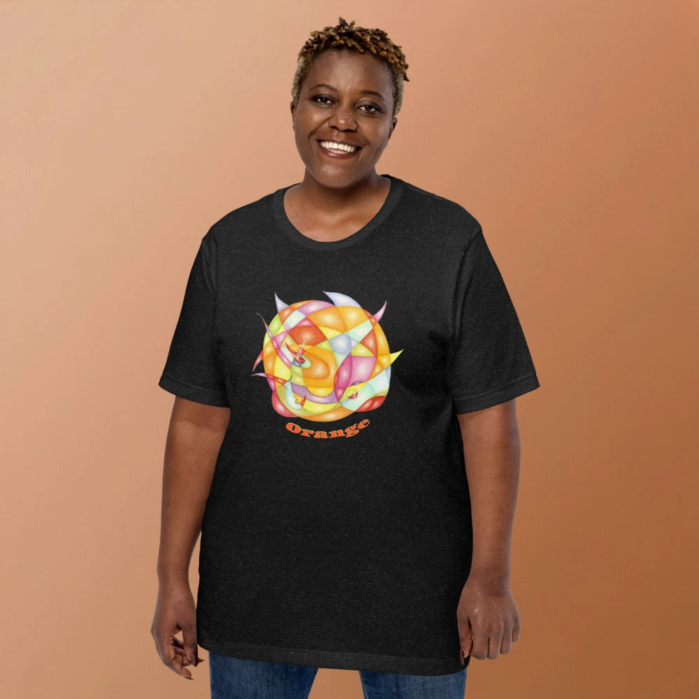 Orange Art White T-Shirt – Hand Drawn Line Design Minimalist Artistic Unisex Tee