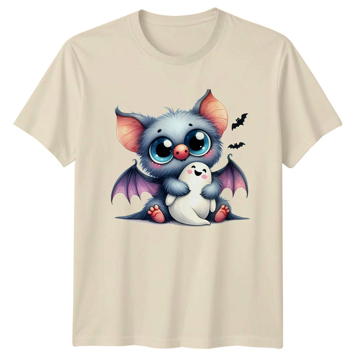 Cute Bat Ghost Halloween Cute Animals Mens T-Shirt Womens Tee Graphic Unisex Top