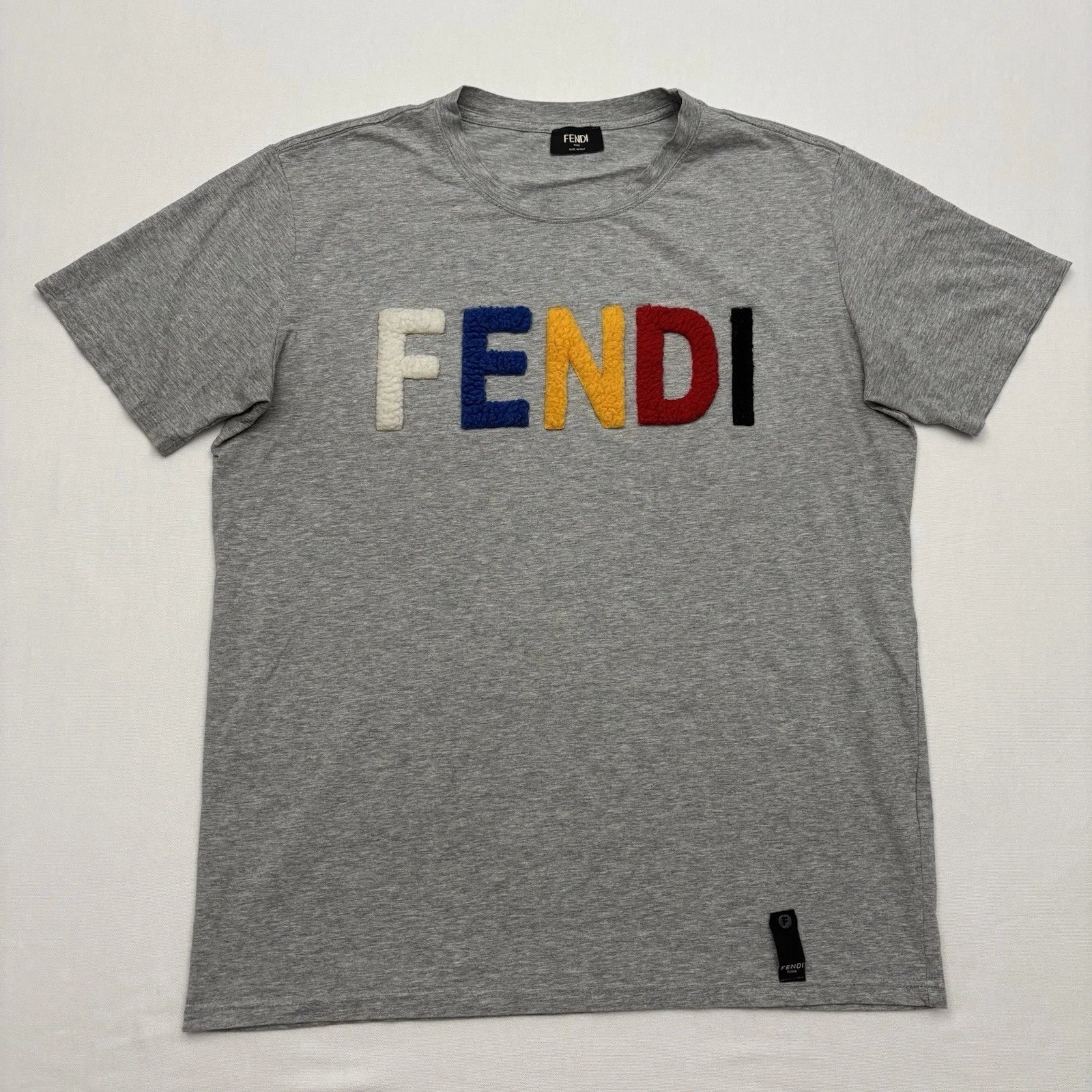 Authentic Fendi Gray Sherpa Logo T-Shirt 3XL FY0636 T3J Made in Italy Designer