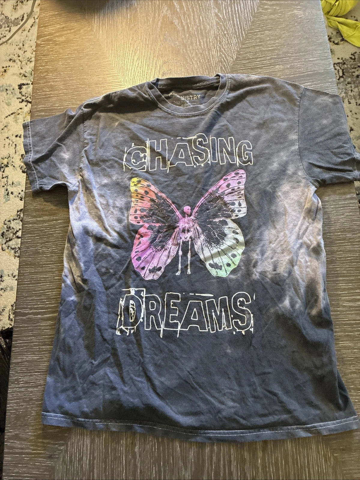 CHEMISTRY Pink Butterfly T-Shirt Adult Size Medium M Black Tie Dye Aesthetic