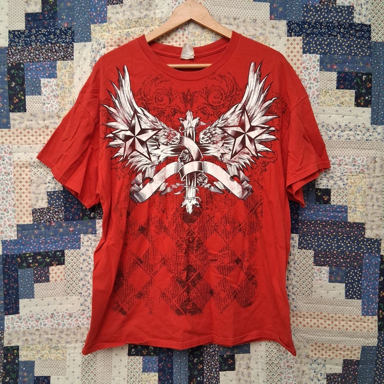 Y2K MMA Elite Affliction Style T Shirt XL Red Wings and Nautical Stars Mallcore