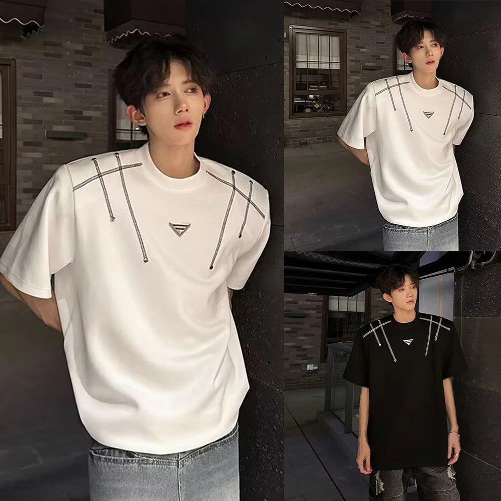 Fashionable Hip Hop T Shirt for Men Loose Fit O Neck Short Sleeve Korean Style