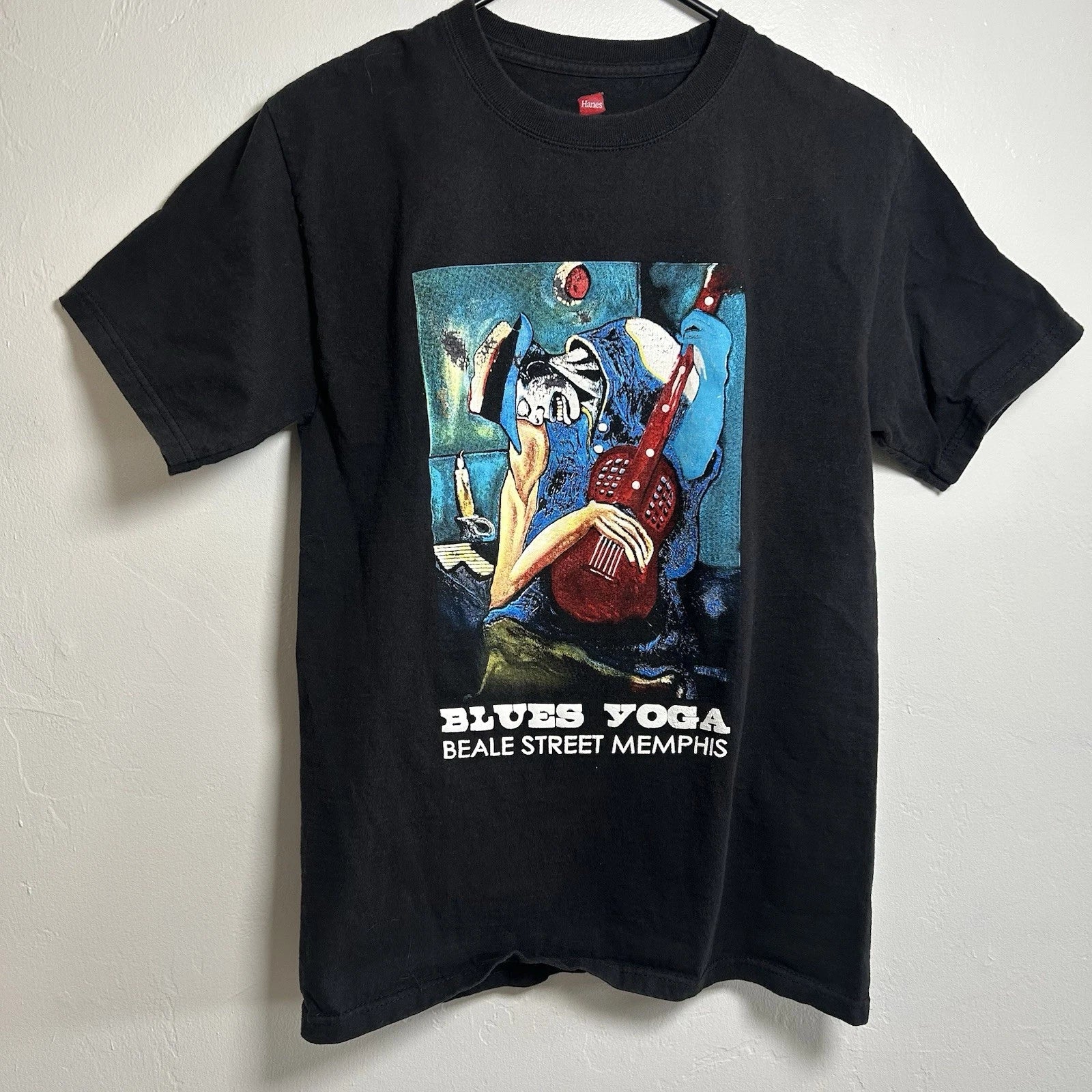 Vintage Y2K Blues Yoga Beale Street Memphis George Hunt Tee Black T-Shirt Size S