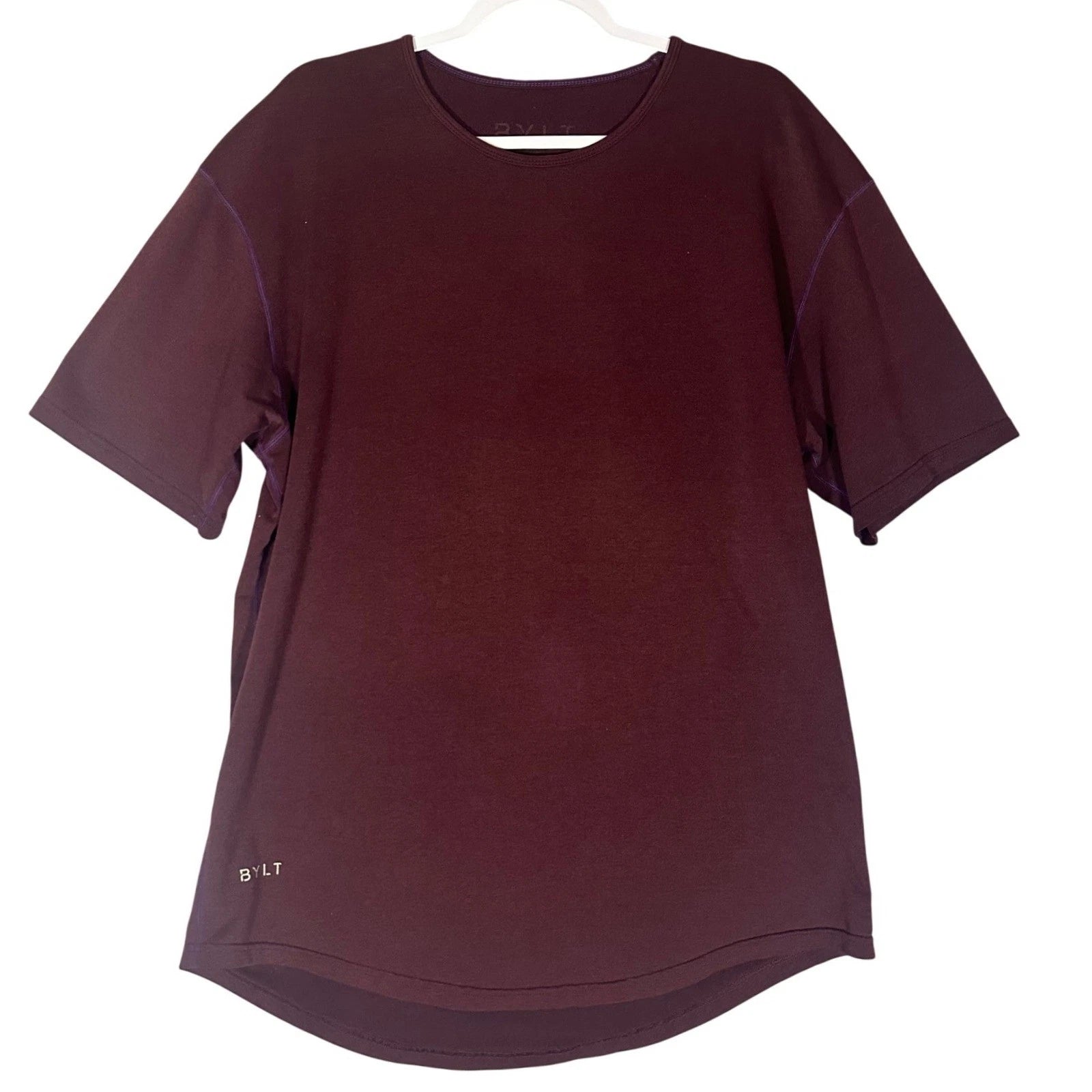 BYLT Drop-Cut Lux T-Shirt Mens Sz XL Maroon Short Sleeve Crew Neck Curved Hem