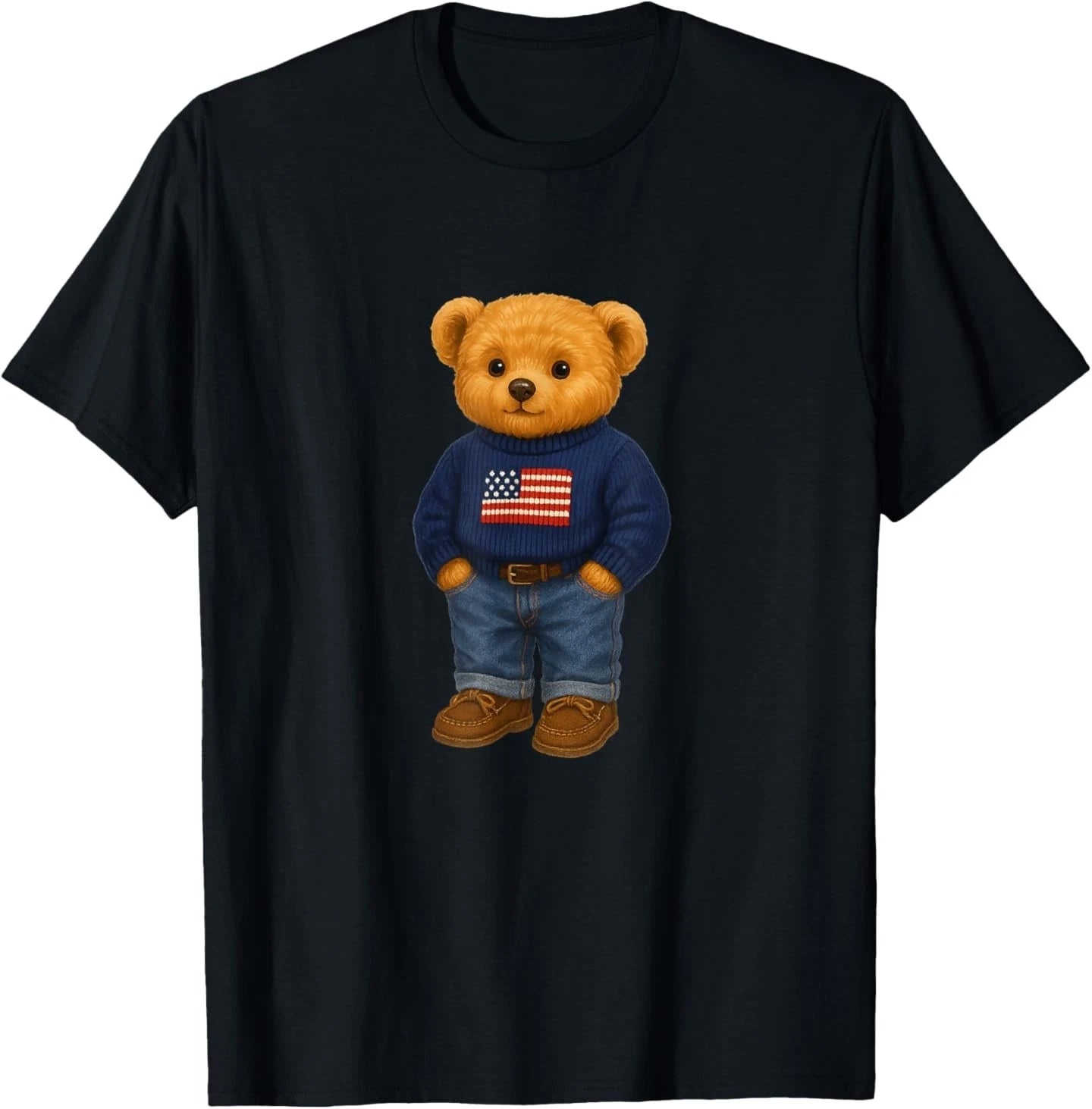 Cool American USA Teddy Bear Illustration Graphic Designs T-Shirt